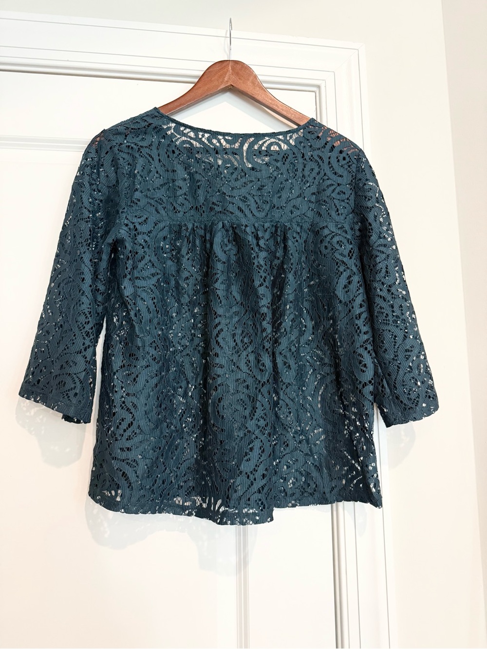 NWOT LOFT Teal Lace Popover Blouse